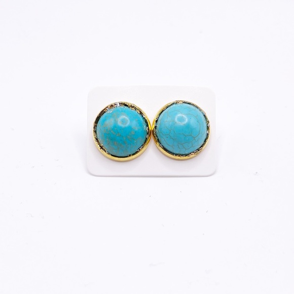 10/$10 Turquoise stone post earrings, gold foil wrap, NWT - Picture 2 of 5